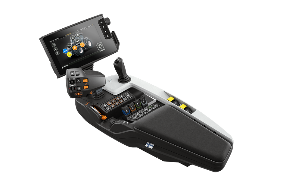 Valtra SmartTouch armrest with HMI user interface and custom iconography.
